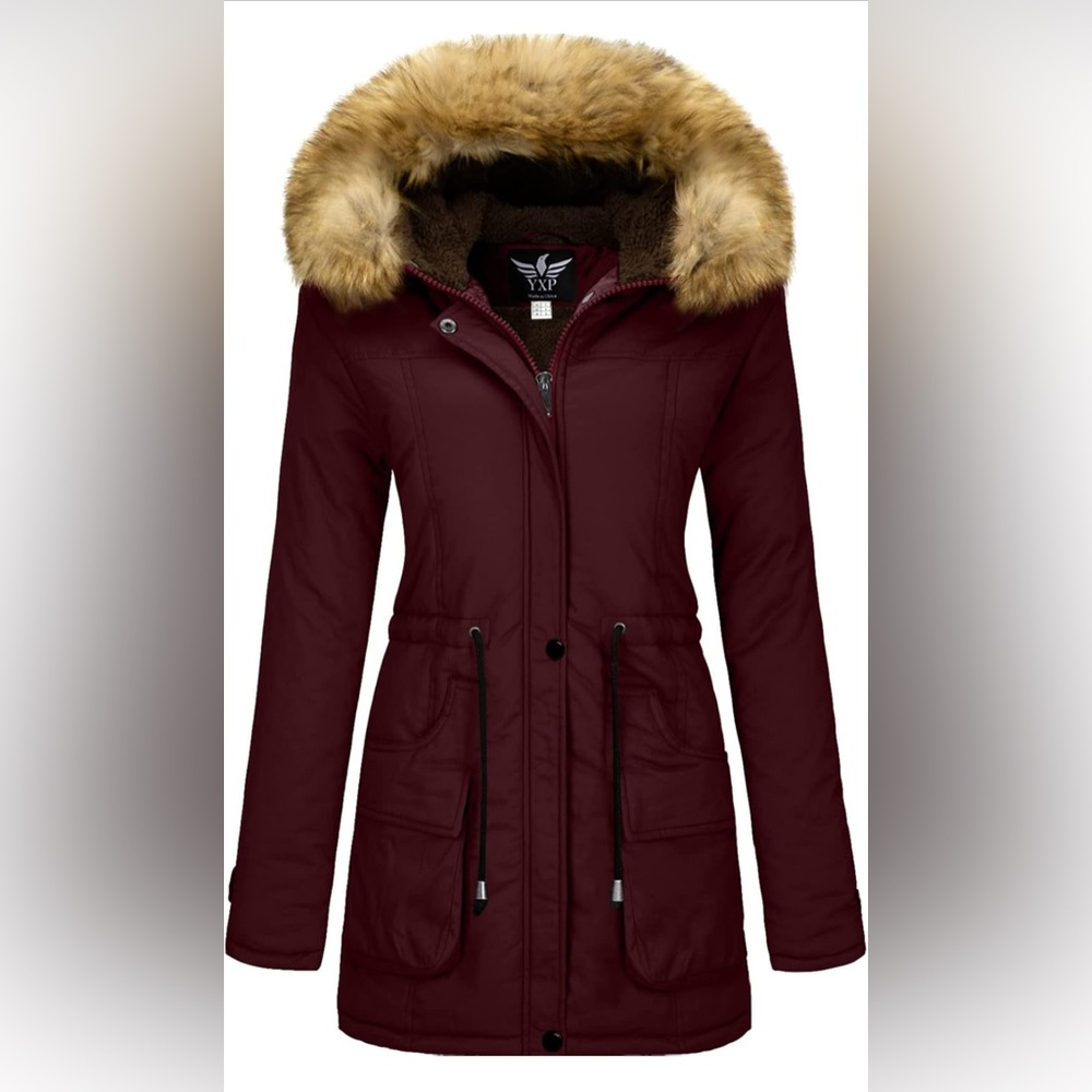 YXP Winter Thicken Military Parka Jacket Warm Fleece Cotton Coat with Fur Hood